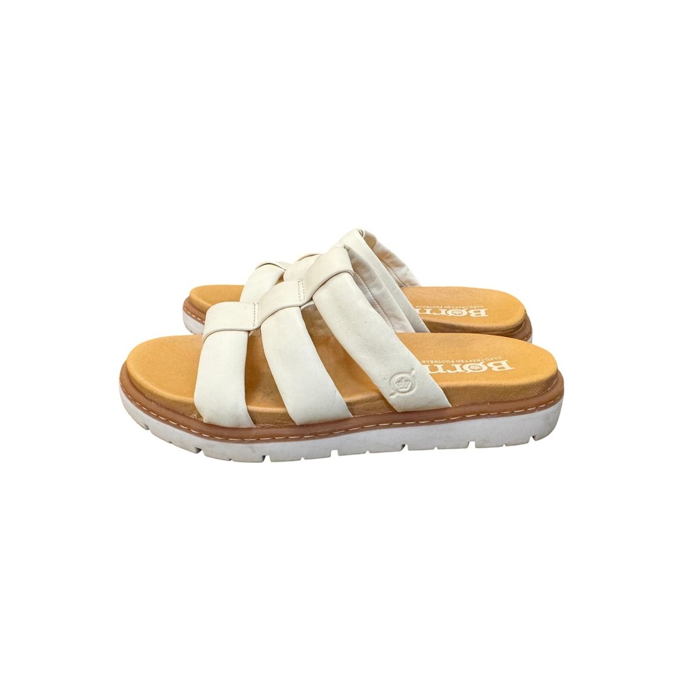 Born Womens Off White Leather‎ Padded Slide Sandals Platform Lug Sole Size 7M